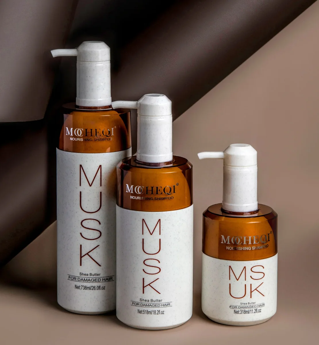 MOCHEQI Musk Шампунь для сухих, окрашенных и поврежденных волос с маслом Ши и гидролизованным кератином
