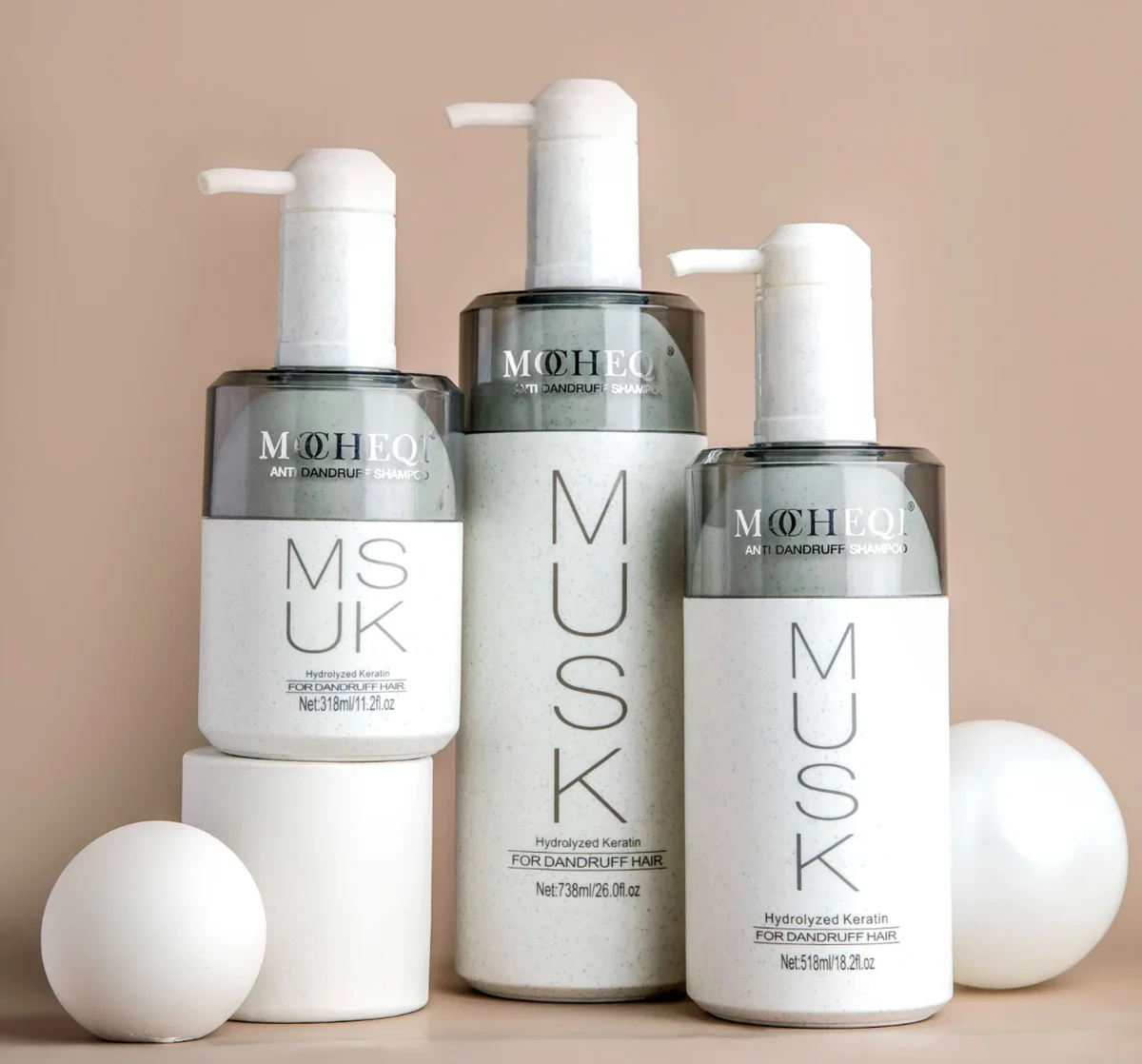 MOCHEQI Musk Шампунь против перхоти с гидролизованным кератином и маслом жожоба